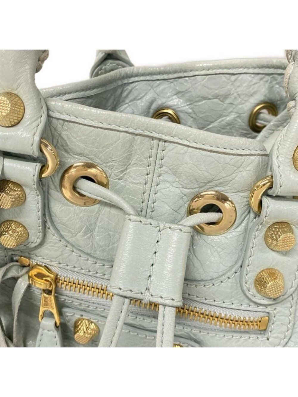 Balenciaga Handbag Giant Mini Pom Light Blue Leather - Picture 14 of 15